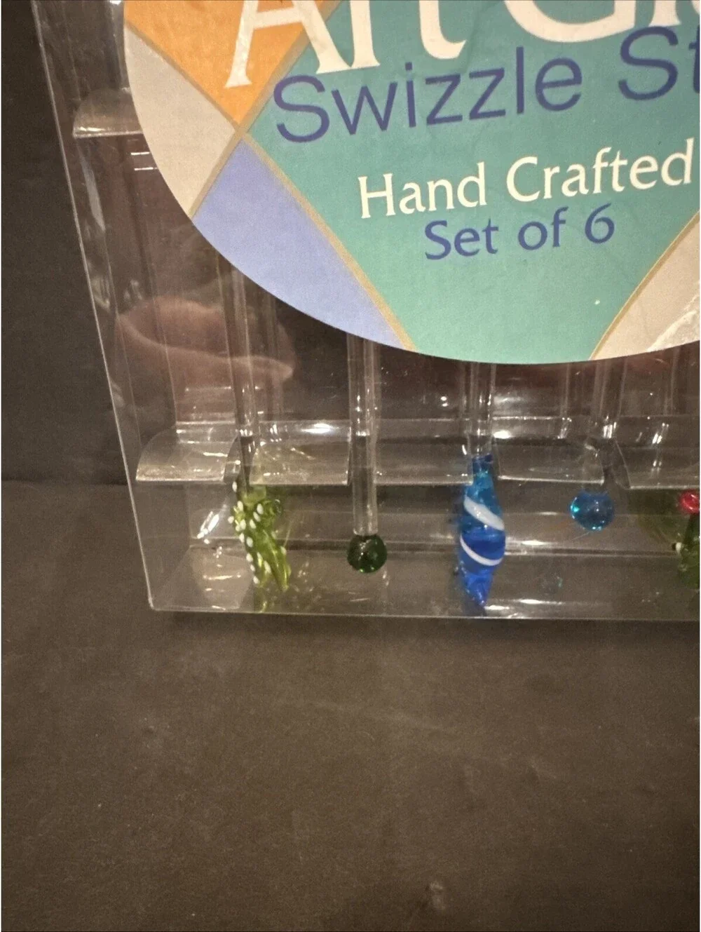 NEW HAND BLOWN GLASS SWIZZLE STICKS SET OF 6 TROPICAL FISH